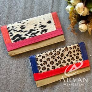 Bolso de mano con estampado de animales para mujer, Cartera de piel auténtica hecha a mano con estampado de animales, multicolor, elegante y rechoncho, multiusos, tarjetero ATM - Product Image 1