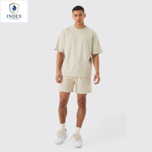 Conjunto de Camiseta Casual para Hombre Index Apparel, Cuello Redondo Color Crema, Tejido de Algodón Transpirable, Conjunto de 2 Piezas para Verano, Camiseta y Pantalones Cortos - Product Image 1