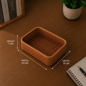Ensemble de 2 paniers de rangement de bureau en rotin tressé à la main, paniers de rangement faits à la main en rotin naturel, modernes et multifonctionnels, fabriqués au Vietnam - Product Image 3