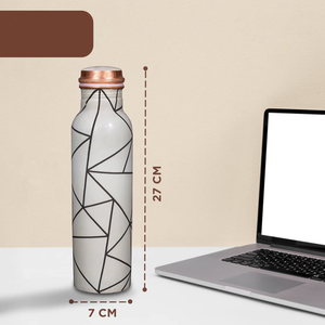 Pure Copper <b>Water</b> <b>Bottle</b> 750 ml Grey Abstract Design Modern Drinking Flask for <b>Gym</b> Office Home Leak Proof - Product Image 4