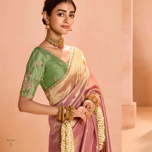 Vêtements de créateur pour femmes Saree en soie de haute qualité Tissu de verre souple Bordure brodée Style traditionnel moderne pour mariage indien - Product Image 1