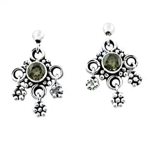 Boucles d'oreilles pendantes en argent 925 avec quartz fumé, plaqué or vintage, pour femmes, pour les mariages, idée cadeau en or blanc, perle, diamant - Product Image 1