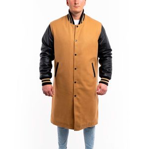 Chaqueta de lana de Camel y mangas de cuero negro para hombre, abrigo personalizado de alta calidad, abrigo de béisbol universitario - Product Image 6