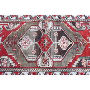 3.5x6.46 ft Rug, Vintage Turkish Accent Rug, <b>Red</b> <b>Wool</b> Rug - Product Image 4