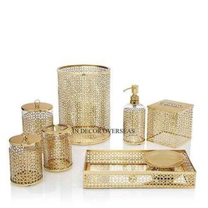 Dispensador de jabón de Metal de diseñador con textura de diamante chapado en oro más vendido, soporte para toallas de papel y otros artículos, juego de baño de lujo - Product Image 2