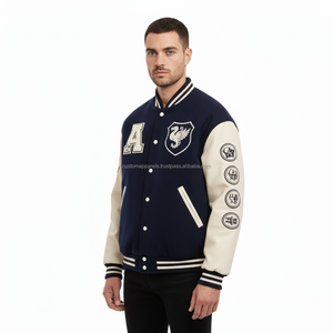 Blouson universitaire vintage décontracté pour homme, coupe ajustée, style Letterman, coupe-vent, essentiels d'été, 100 % laine brodée - Product Image 2