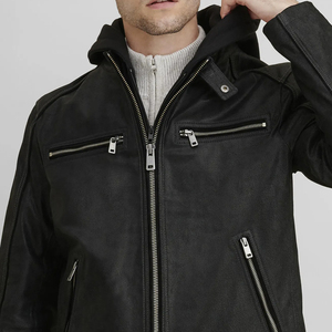 Blouson aviateur en cuir noir de haute qualité pour homme, nouvelle édition, en cuir de vache, fermeture éclair, respirant, logo frontal, hiver - Product Image 2