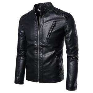 Chaqueta blanca de cuero para motocicleta de invierno para hombre, ropa de calle informal de moda sólida a prueba de viento con cuello levantado para lona de primavera - Product Image 2