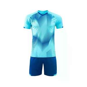 Uniforme de Fútbol de Manga Corta con Cuello Redondo Azul 100% Poliéster al por Mayor para Hombre y Mujer, Logotipo Personalizado Incluido - Product Image 4