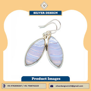 925 solide en argent Sterling lunette boucle d'oreille lunette réglage naturel Bluelace Agate pierre précieuse boucle d'oreille Marquise pierre Style goutte boucle d'oreille - Product Image 2