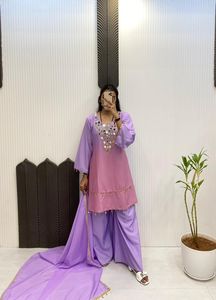 Conjunto Sharara de Seda Crepé Pura, Hermoso y Elegante, Estilo Étnico Pesado, para Fiestas y Bodas, para Mujer - Product Image 5