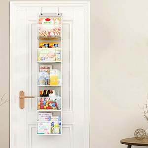 Organisateur de porte, organisateur suspendu à 5 étagères avec 5 grandes poches, 2 crochets métalliques, pliable, montage mural, rangement en tissu - Product Image 1