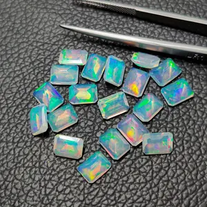 Ready To Ship Assorted Certified Natural Multi Fire Ethiopian Opal 7x9mm Faceted Octagon Handmade Loose Gemstone At Lowest Price