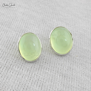 14K or blanc naturel Prehnite pierre boucles d'oreilles bijoux fins femmes à la main fil réglage 9X7MM ovale Cabochon pierres précieuses goujons en vrac - Product Image 6