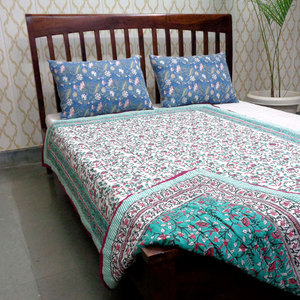 Bloc de main de Style Woodblock traditionnel imprimé 100% couette patchwork en coton bio taille double en vente - Product Image 6