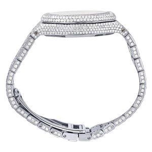 Montre de luxe en acier inoxydable avec mouvement à quartz, sertie de moissanite et cadran en verre - Product Image 5