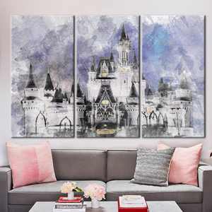 Impression sur toile du Château de Cendrillon pour la décoration de chambre d'enfant, 3P : encadrée - Product Image 1