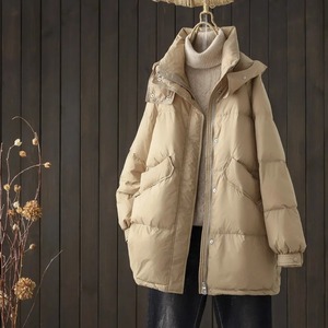 Abrigo acolchado medio largo de invierno y otoño para mujer, chaqueta de pato blanca transpirable con soporte, prendas de vestir holgadas, diseño estampado de nailon, talla - Product Image 5