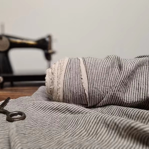 Vente en gros 100% lin tissu 115 ''/292cm de largeur supplémentaire noir larges rayures doux lin lavé Textiles de maison literie canapé/robe tissé - Product Image 1