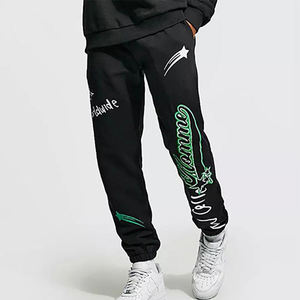 Conjunto de sudaderas para correr acampanadas de algodón 100% personalizado para hombre, sudadera con borde cortado y pantalón con estampado de farol, chándal de invierno, chándal apilado Se - Product Image 5