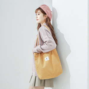 Novo Ombro Bolsa De Lona Para Meninas Trabalho Viagem Praia Compras Mercearias Canvas Corduroy Tote <span class=keywords><strong>Bag</strong></span> Com Zipper Inner <span class=keywords><strong>Pocket</strong></span> - Product Image 3
