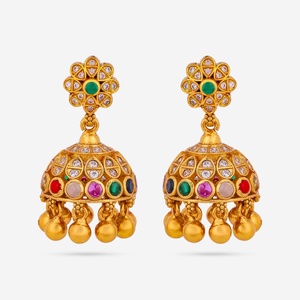 Boucles d'oreilles pendantes en or blanc style temple d'argent, design floral vintage avec pompon, plaqué or, agate, pour mariage 188182 - Product Image 1