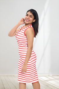 Elegante vestido ajustado a rayas hasta la rodilla para mujer con diseño sin mangas y cuello redondo perfecto para uso diario y fiestas - Product Image 4