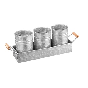 Latest Set of 3 Rustic Galvanized Metal Bucket Planters <b>Large</b> Indoor/Outdoor Garden <b>Flower</b> <b>Pot</b> Planter With Galvanized tray - Product Image 5