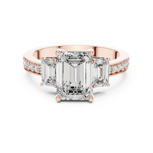 Bague en or jaune 14 carats avec émeraude et diamant rond de laboratoire pour femmes |   Bague de fiançailles |   Nouveau diamant cultivé - Product Image 4