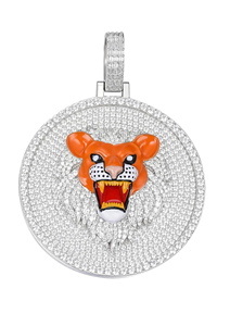 Pendentif rond en moissanite Tiger avec un design unique et vibrant, plaqué or 14 carats et rhodium, élégant hip-hop pour cadeau - Product Image 2