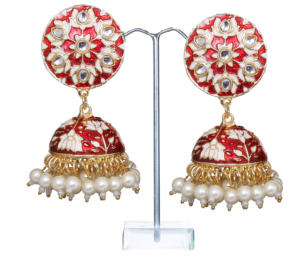 Boucles d'oreilles pendantes Jhumka vintage élégantes indiennes pour femmes, tendance, plaquées or, imitation perles, alliage, bijoux de fête de mariage - Product Image 2