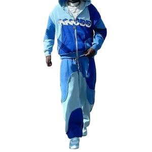 Sweat à capuche et pantalon de jogging à épaules tombantes, surdimensionné, à blocs de couleur, 100% coton, personnalisable, taille américaine, impression graphique sur écran, faible MOQ, streetwear - Product Image 3