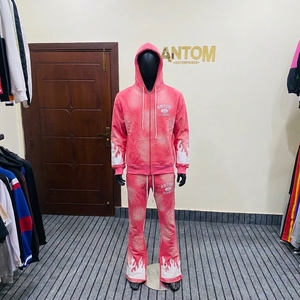 Custom Winter Sweatsuits Tracksuit Heavyweight Fleece 100% Cotton Two Piece Hoodies Flare Sweat Pants Stacked <b>Joggers</b> Set Men - Product Image 1