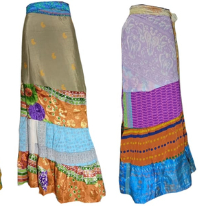 Vintage Saree Frill Rayon Falda Wrap Dress Empire Waist Boho Bohemian Mujeres Beach Gypsy Dress - Product Image 1