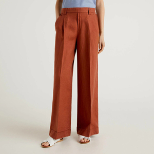 Fabricants de vêtements logo personnalisé haute qualité vêtements de bureau dames pantalon ample grande taille pantalon à jambes larges pour femmes - Product Image 1