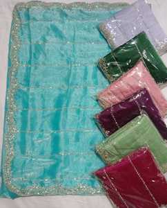 Sari en soie organza pur avec travail de fils zari et de paillettes, style indien, longue pièce de chemisier pour femmes, pour les mariages et les fêtes - Product Image 1