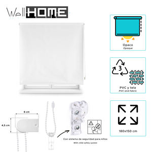 Persiana Enrollable Opaca Lisa Well Home - Blanco Hueso, 180 x 150 cm (ancho x largo)/Tamaño del tejido 177 x 145 cm - Product Image 2