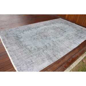 พรมวินเทจตุรกีขนาดใหญ่ 6x9.6 ฟุต พรมขนสัตว์สีเทา - Product Image 2