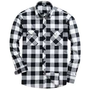 <b>Men's</b> Custom Button-Down Flannel <b>Shirts</b> Breathable Plain Business Smart Plaid Stand Collar <b>Pockets</b> OEM Casual Print Flannel - Product Image 1
