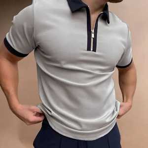 Polos de alta calidad con cremallera delgada para hombre, camisetas 100% de algodón con cuello vuelto, transpirables, con cremallera en blanco, polos para hombre - Product Image 3