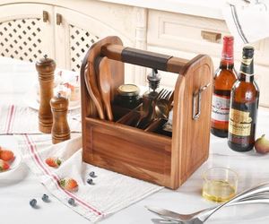 Top Sale Wooden Cutlery Holder with Sturdy Dividers For Restaurant Party Tabletop Caddy Organizer in Low Cost - Product Image 4