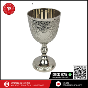 Juego de Copas de Latón con Acabado Plateado Premium y Diseño Grabado |   Vajilla Elegante Vintage, Juego de Regalo Decorativo de Lujo - Product Image 6