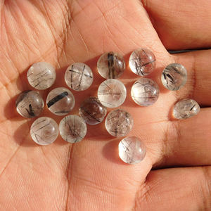 Rutilo Negro Natural, Cabujón Redondo de 9x9 mm, Todos los Tamaños Disponibles, Parte Posterior Plana, Piedra para Fabricación de Joyas, Gemas Sueltas - Product Image 2