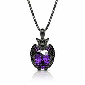 Collier pendentif Jeulia Hug Me Kiss the Night en argent sterling avec motif chauve-souris noire et coupe ovale - Product Image 1