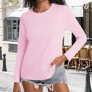 Vente en gros T-shirts à manches longues ajustés en coton respirant personnalisés avec col ras du cou T-shirts slim pour femmes - Product Image 4
