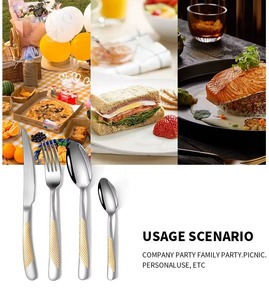 Ensemble de couverts à manche en métal 2 couleurs pour salle à manger, cuisine, cadeaux de mariage, café, ensemble de 4 fourchettes, couteau et cuillère - Product Image 3