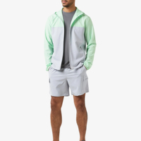 Completo Estivo da Uomo: Giacca a Vento Lavorata a Maglia con Blocchi di Colore e Pantaloncini, Leggero in Poliestere e Cotone, Traspirante, Casual, con Cappuccio