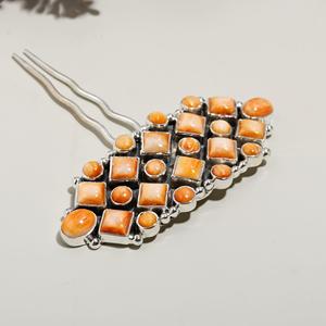 Horquillas de piedras preciosas de ostra naranja natural, venta al por mayor, anillo de joyería de Navajo mexicano, horquillas de sólida plata de ley 925 - Product Image 1