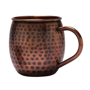 Taza de cobre puro con diseño de hoja en relieve, tazón de Metal puro con mango - Product Image 5