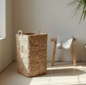 Cesta de almacenamiento de ratán Natural de alta resistencia, organizador de zapatos de lavandería duradero, asas recortadas, decoración elegante para el hogar para almacenamiento de ropa - Product Image 3